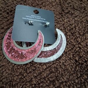 Paparazzi Pink and Silver Textured Crescent Earrings